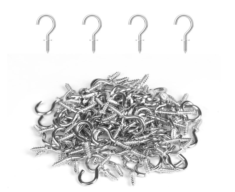RELBRO 100 Pcs Small Screw Hooks  1/2 Inch Silver Mini Screw in Jewelry Hooks Tiny Metal Screw Wood Ceiling Wall Hooks for Jewelries Crafts Keys Caps Plants String Lights Wreaths - Image 1